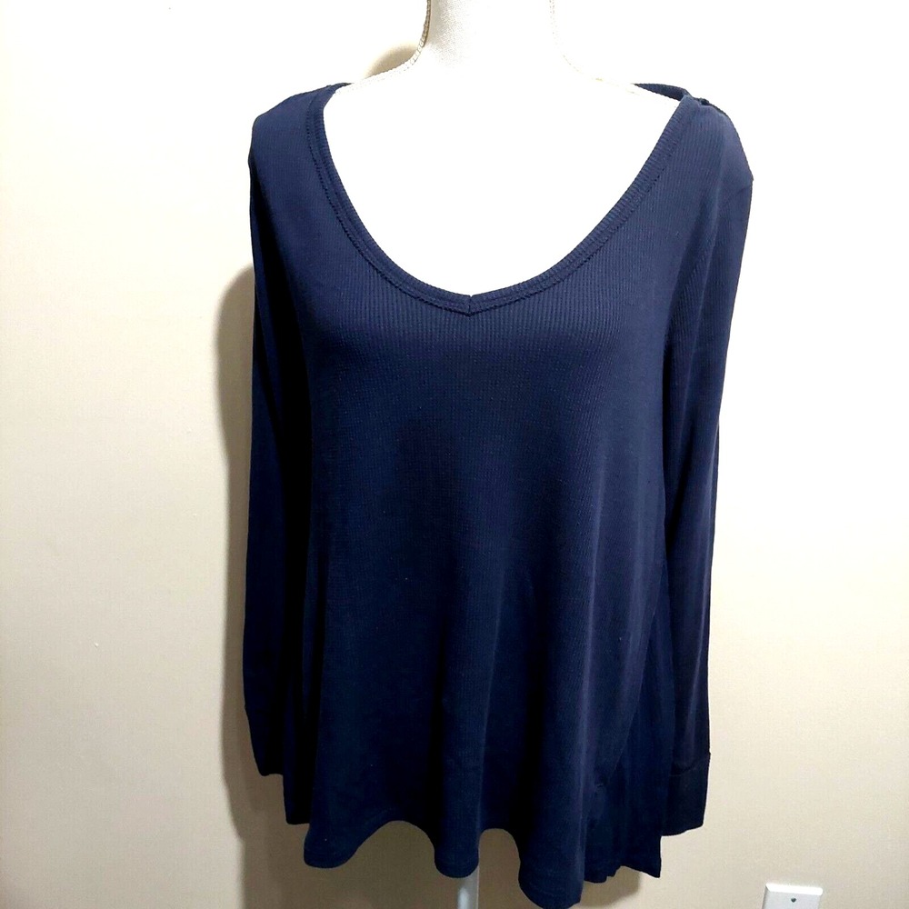 Altar'd State Small Womens Ribbed‎ Knit Pullover Navy Long Sleeves Scoop Neck